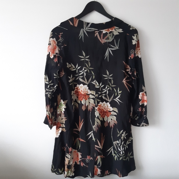 ZARA Woman Black Floral Button Down Tunic Blouse - Picture 2 of 3